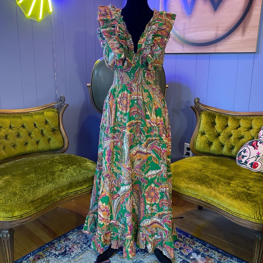 ❌SOLD🏷️House Of Harlow 1960 Boho Luxe Ruffled Floral Maxi Dress - Picture 2 of 11